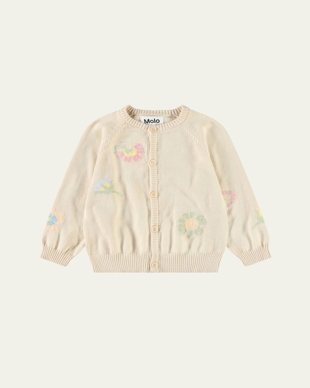 Girl's Brody Cardigan W/ Floral Accents, Size 3M-2